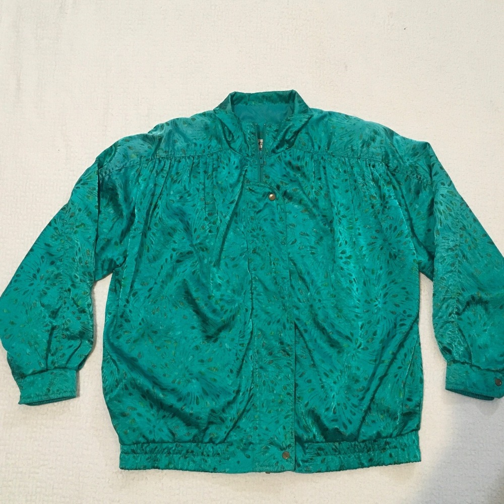 80's Vtg Bomber Jackets Womens P Abraxas Teal Green Full Zip Blouson Retro